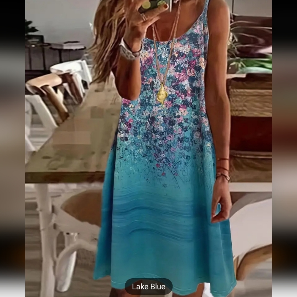 Floral Print Spaghetti Dress, Vacation Sleeveless Scoop Neck Summer Dress, Women